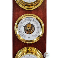 51cm Mahogany Weather Station With Barometer Thermometer Hygrometer & Quartz Clock By FISCHER image
