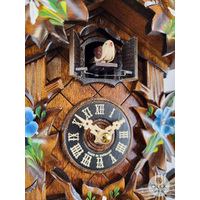 5 Leaf & Bird With Blue Flowers Battery Carved Cuckoo Clock 22cm By ENGSTLER image