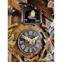 5 Leaf & Bird with Red Flowers Battery Carved Cuckoo Clock 22cm By ENGSTLER image