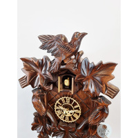 5 Leaf & Bird Battery Carved Cuckoo Clock With Side Birds 22cm By TRENKLE image