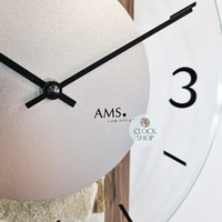 40cm Stone Inlay & Wood Grain Wall Clock With Glass Dial By AMS image