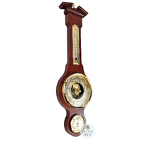 54cm Mahogany Traditional Weather Station With Barometer Thermometer & Hygrometer By FISCHER image