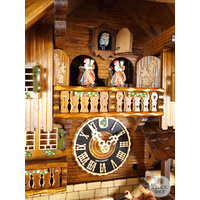 Horse & Saw Mill Logger 8 Day Mechanical Chalet Cuckoo Clock With Dancers 58cm By HÖNES image