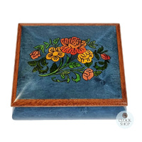 Blue Wooden Music Box With Floral Inlay- Small (Tchaikovsky-Waltz Of The Flowers) image