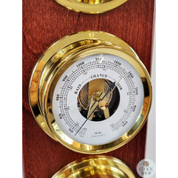 51cm Mahogany Weather Station With Barometer Thermometer Hygrometer & Tide Clock By FISCHER image
