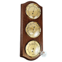 33cm Walnut Weather Station With Barometer Thermometer & Hygrometer By FISCHER image
