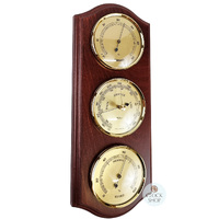 33cm Mahogany Weather Station With Barometer Thermometer & Hygrometer By FISCHER image