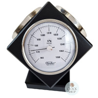 15cm Black Weather Station Cube With Barometer Thermometer & Hygrometer By FISCHER image