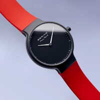 31mm Max Rene Collection Womens Watch With Black Dial, Red Silicone Strap & Black Case By BERING image