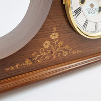 21cm Walnut Mechanical Tambour Mantel Clock With Westminster Chime & Elaborate Floral Inlay By AMS image