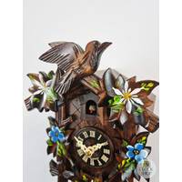 5 Leaf & Bird with Blue & White Flowers 1 Day Mechanical Carved Cuckoo Clock 22cm By ENGSTLER image