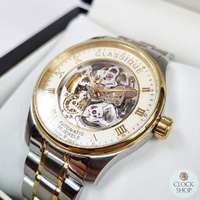 40mm Mens Two Tone Gold Plated Swiss Automatic Skeleton Watch By CLASSIQUE image