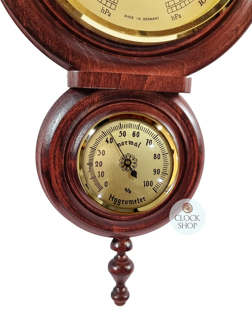 59cm Mahogany Old German Style Weather Station With Barometer Thermometer & Hygrometer By FISCHER image