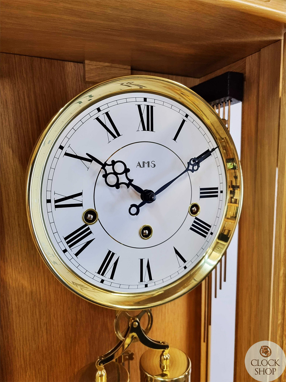 99cm Oak 8 Day Mechanical Regulator Wall Clock With Westminster Chime By AMS image