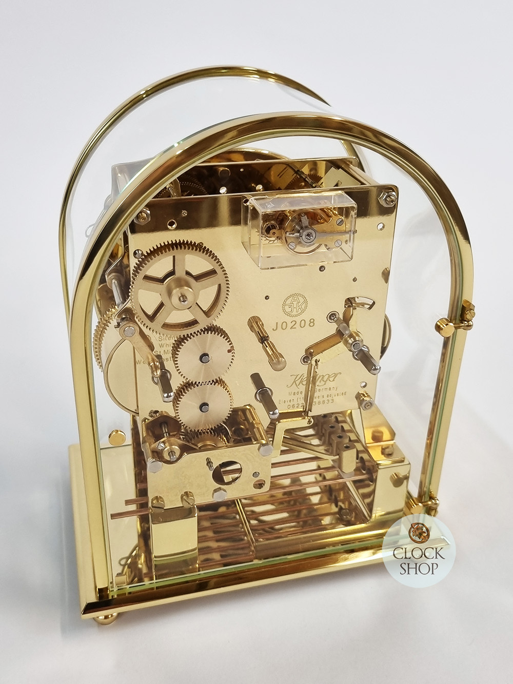 20cm Polished Brass Mechanical Skeleton Table Clock With Triple Chime By KIENINGER image