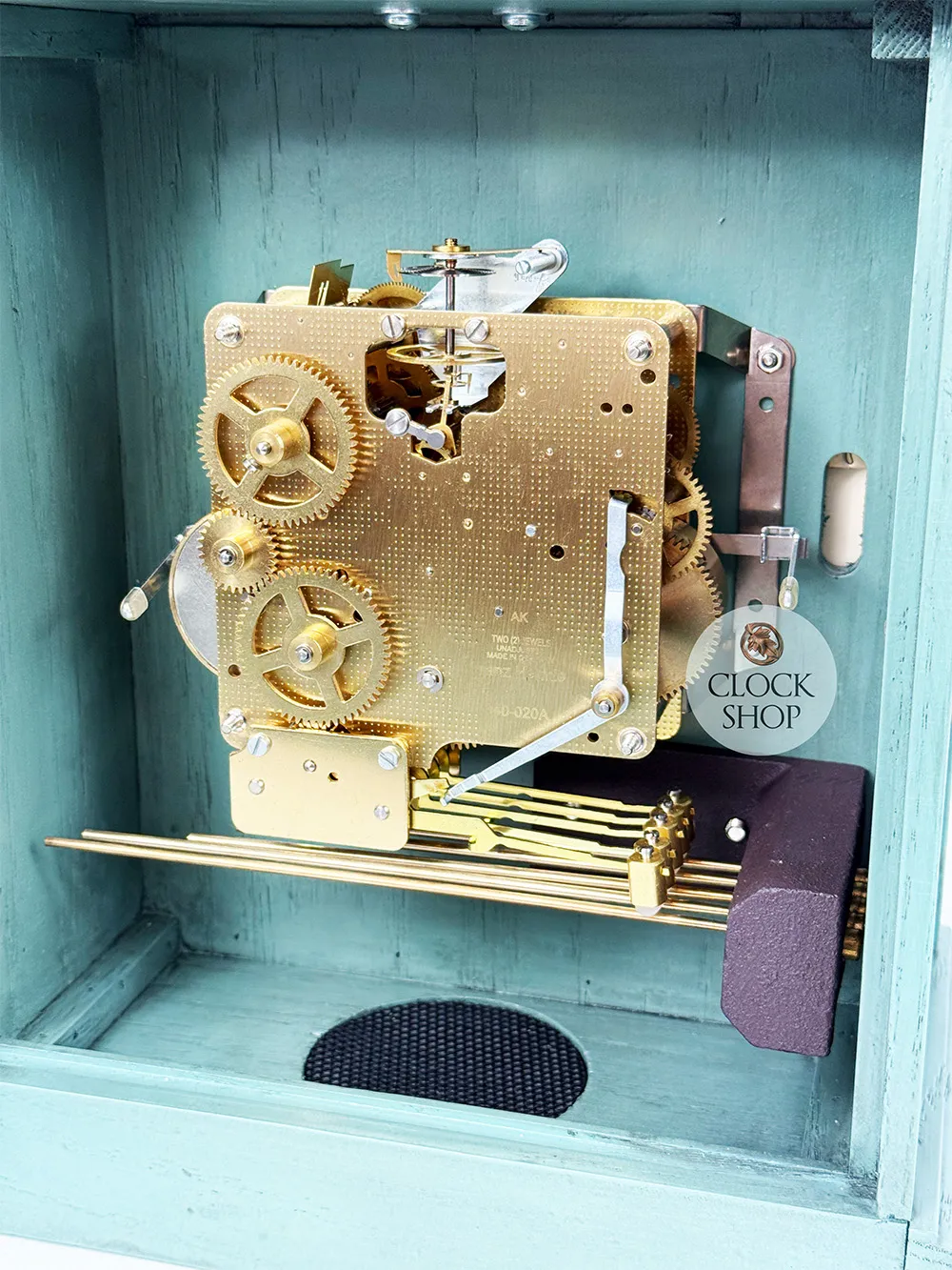 33cm Blue Mechanical Mantel Clock With Westminster Chime & Vintage Floral Dial By HERMLE image