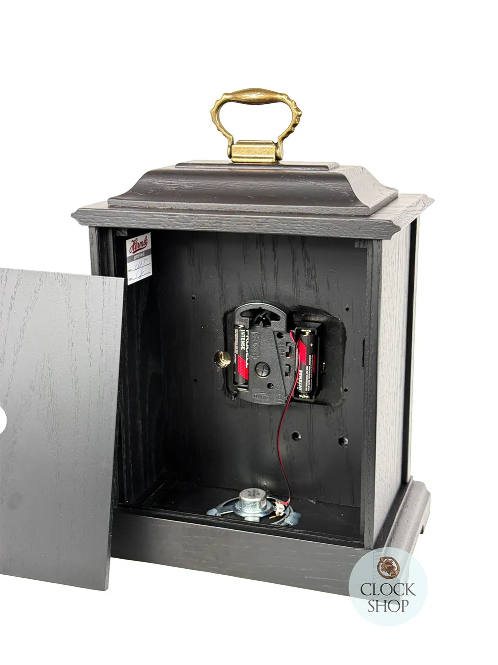 33cm Black Battery Mantel Clock With Westminster Chime & Vintage Floral Dial By HERMLE image