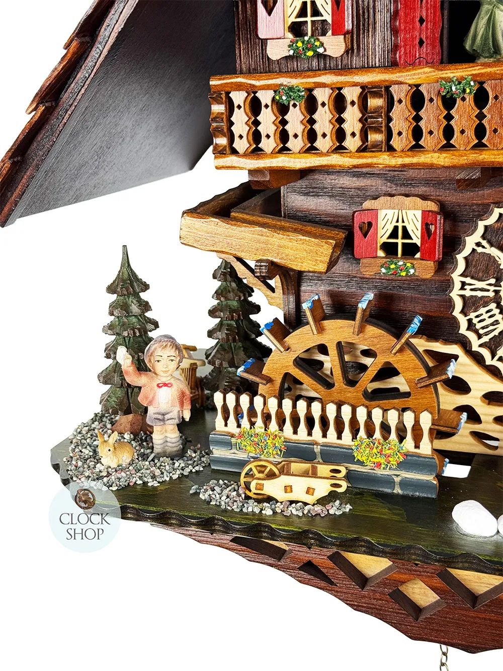 Black Forest House With Hiker & Dog Battery Chalet Cuckoo Clock 52cm By TRENKLE image