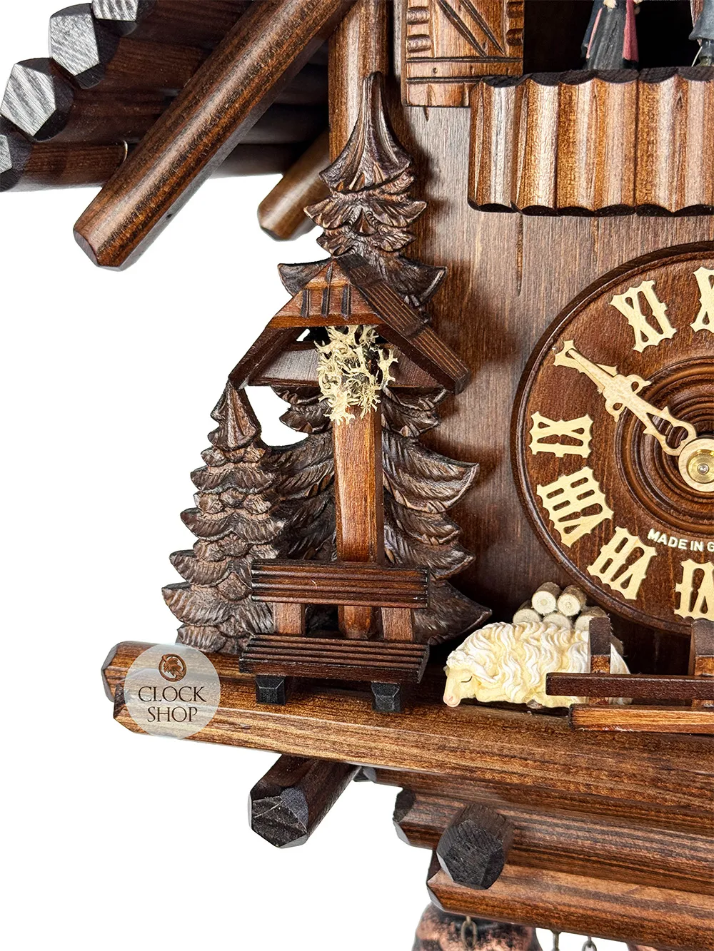 Log Cabin 8 Day Mechanical Chalet Cuckoo Clock With Girl, Geese & Dancers 38cm By SCHWER image