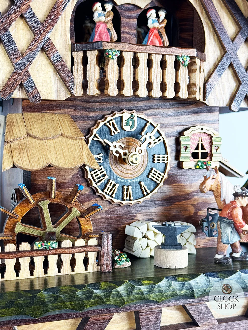 Farrier & Water Wheel 8 Day Mechanical Chalet Cuckoo Clock With Dancers 50cm By HÖNES image