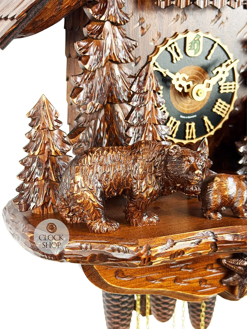 Bear Family In Forest 8 Day Mechanical Chalet Cuckoo Clock With Dancers 49cm By HÖNES image