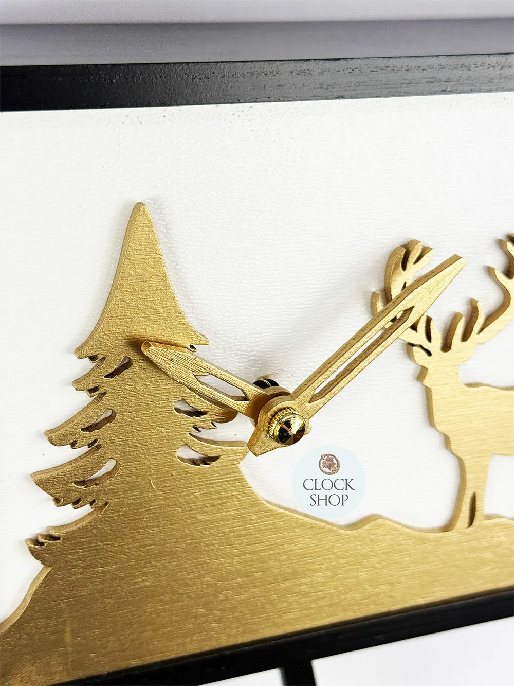 Black & Gold Modern Rectangular Battery Cuckoo Clock With Deer 14cm By TRENKLE image