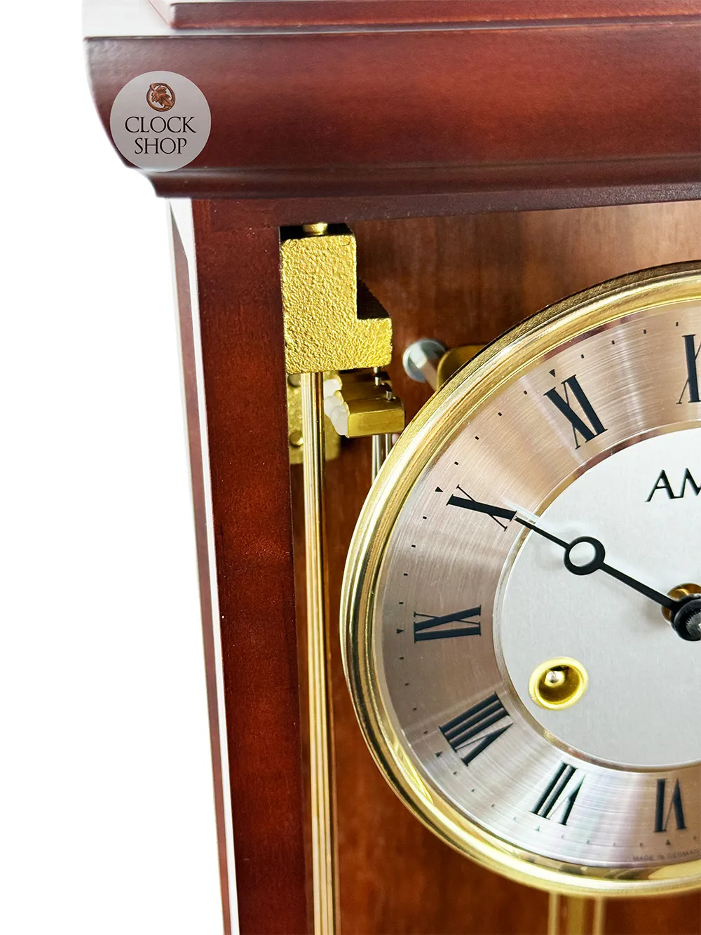 65cm Walnut 14 Day Mechanical Bim Bam Striking Wall Clock With Piano Finish & Draw By AMS image