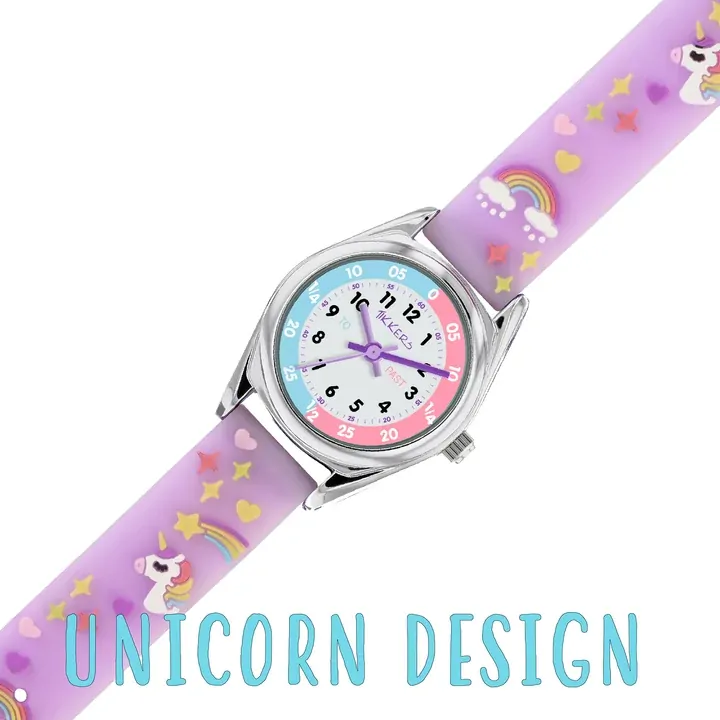 Time Teacher Purple Youth Quartz Watch With 3D Unicorn Silicone Strap By TIKKERS image