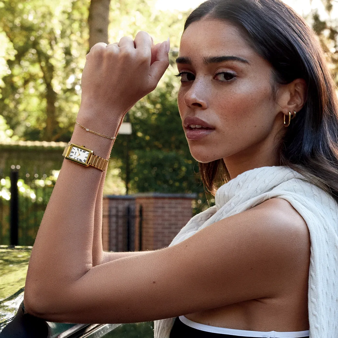 21mm Belisenna Womens Quartz Watch With Rectangular White Dial & Gold Stainless Steel Link Band By CLUSE image