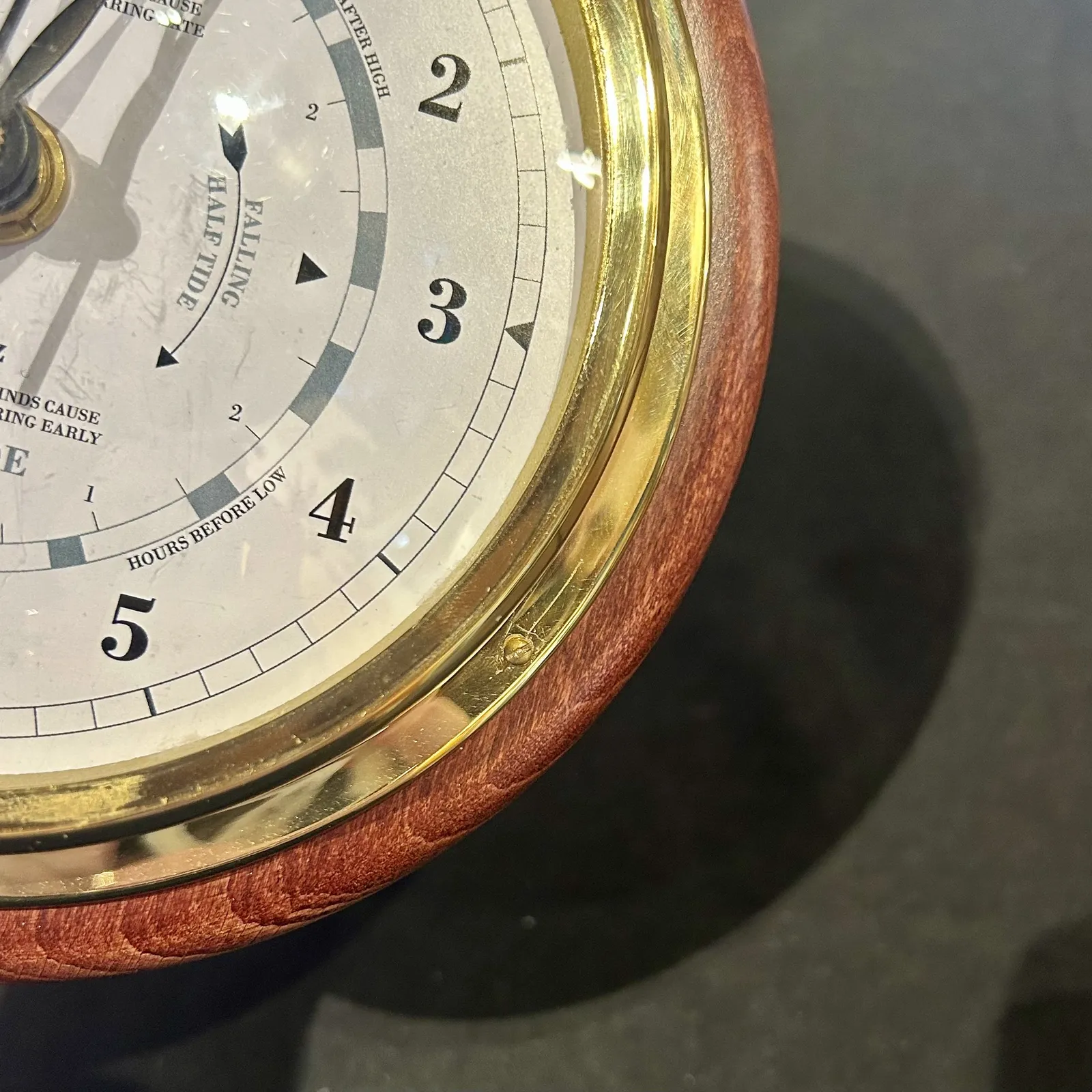 17cm Mahogany Quartz Time & Tide Clock By FISCHER (Scratches Around Bezel) image