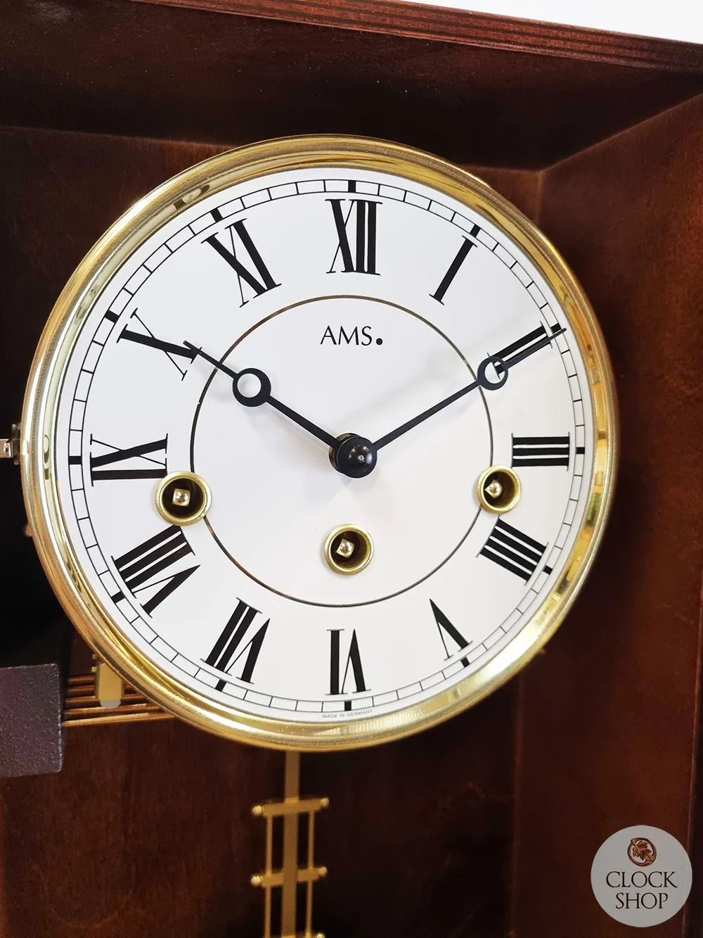 53cm Walnut 8 Day Mechanical Chiming Wall Clock By AMS (Minor Cosmetic Damage In Case) image