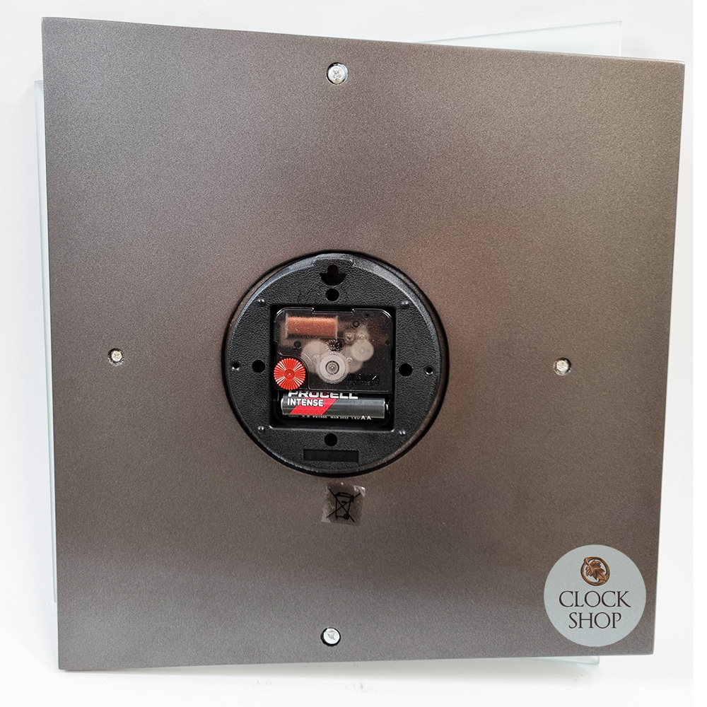 31cm Grey & Silver Silent Square Wall Clock By AMS (Dimpled Background) image