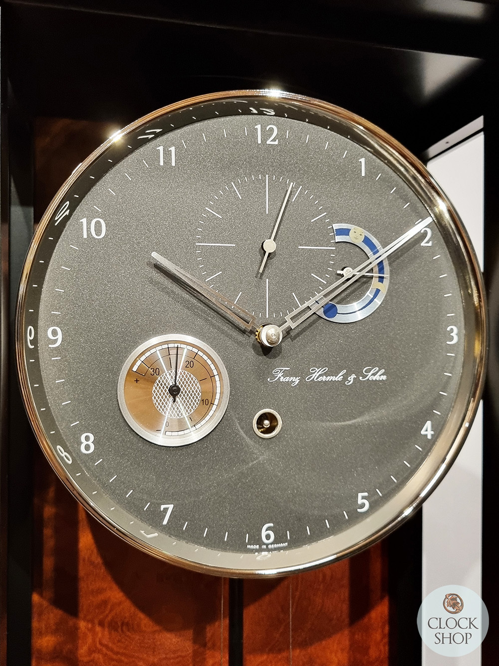 186cm Hand Polished Black Precision Floor Clock With Moon Dial By HERMLE image
