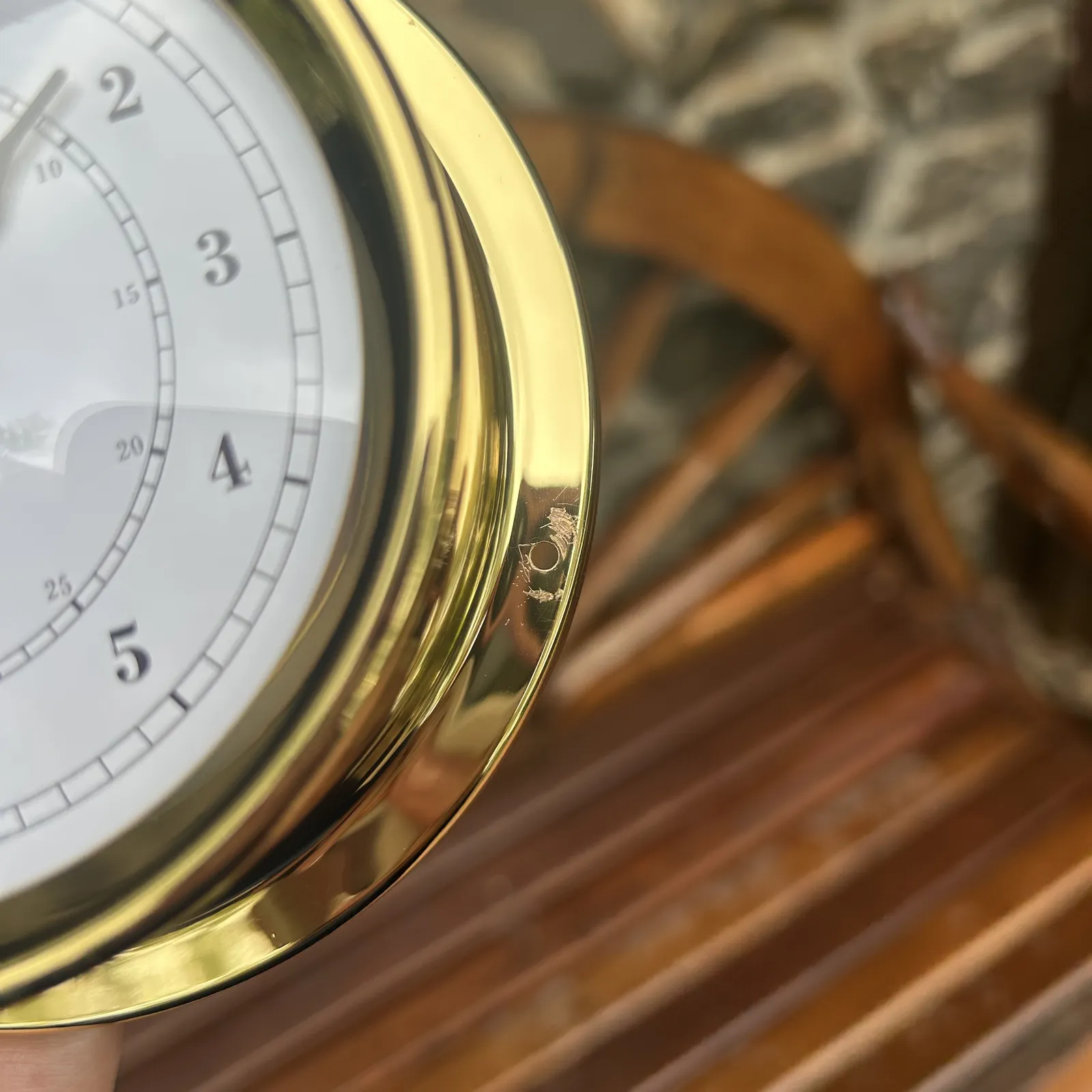 12.5cm Polished Brass Nautical Quartz Clock By FISCHER (Scratched Bezel) image
