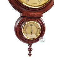 59cm Mahogany Old German Style Weather Station With Barometer Thermometer & Hygrometer By FISCHER image