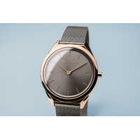 31mm Ultra Slim Collection Unisex Watch With Grey Dial, Grey Milanese Strap & Rose Gold Case By BERING image