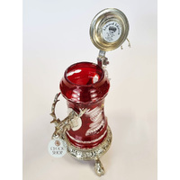 Lord Of Crystal Red Glass Beer Stein With Stag On Pewter Lid 0.5L By KING image