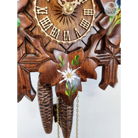 5 Leaf & Bird 1 Day Mechanical Carved Cuckoo Clock With Flowers 28cm By HÖNES image