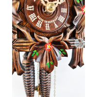 5 Leaf & Bird 1 Day Mechanical Carved Cuckoo Clock With Hand Painted Flowers 23cm By SCHNEIDER image