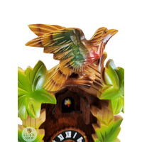 5 Leaf & Bird 1 Day Mechanical Carved Cuckoo Clock With Green Leaves 22cm By HÖNES image