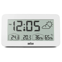 14cm White LCD Digital Alarm Clock With Weather Station By BRAUN image