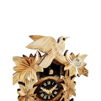 5 Leaf & Bird Battery Carved Cuckoo Clock With Burnt Finish 22cm By ENGSTLER image