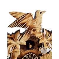 5 Leaf & Bird Battery Carved Cuckoo Clock With Burnt Finish 36cm By TRENKLE image