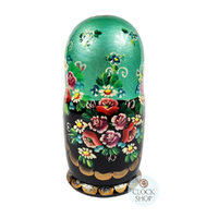 Floral Russian Dolls- Multi-Coloured With Green Scarf 18cm (Set Of 5) image