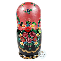Floral Russian Dolls- Multi-Coloured With Pink Scarf 18cm (Set Of 5) image