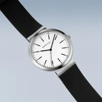 41mm Classic Collection Womens Watch With White Dial & Black Silicone Strap By BERING image