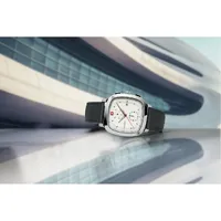 39.5mm Vintage Classic Mens Swiss Quartz Watch With White Chronograph Dial & Black Leather Band By WENGER image