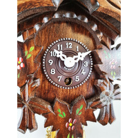 5 Leaf & Bird Mechanical Carved Clock With Painted Flowers 14cm By TRENKLE image