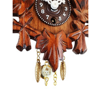 5 Leaf & Bird Mechanical Carved Clock Walnut 14cm By TRENKLE image