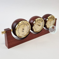 29cm Mahogany Weather Station With Thermometer Barometer & Hygrometer By FISCHER image